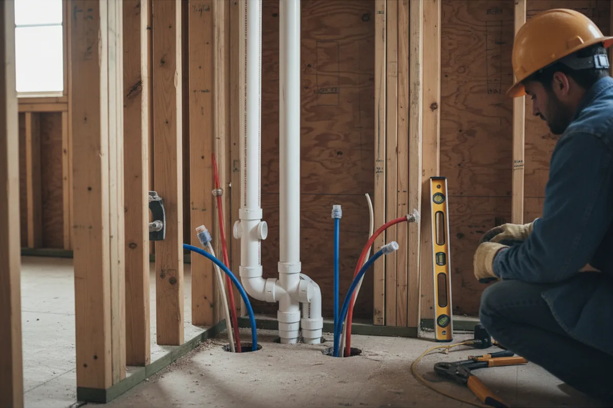 Drain and supply rough-in during Sump Pump Repair in Pearce